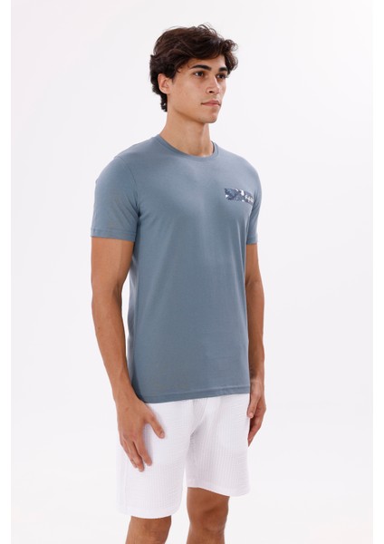 Göğüs Baskı Detaylı Bisiklet Yaka Kısa Kollu Rahat Kalıp Pamuklu Spor Tişört fırsatları