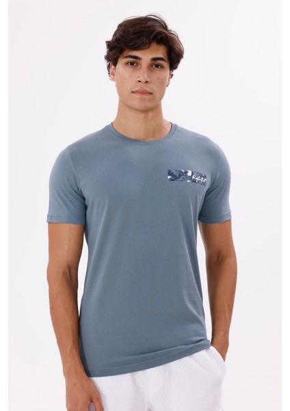 Göğüs Baskı Detaylı Bisiklet Yaka Kısa Kollu Rahat Kalıp Pamuklu Spor Tişört indirimleri