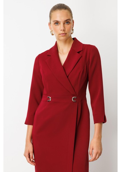 Moda Ilgi Kadın Beli Aksesuarlı Cepli Kruvaze Elbise 6626 Bordo fiyatları