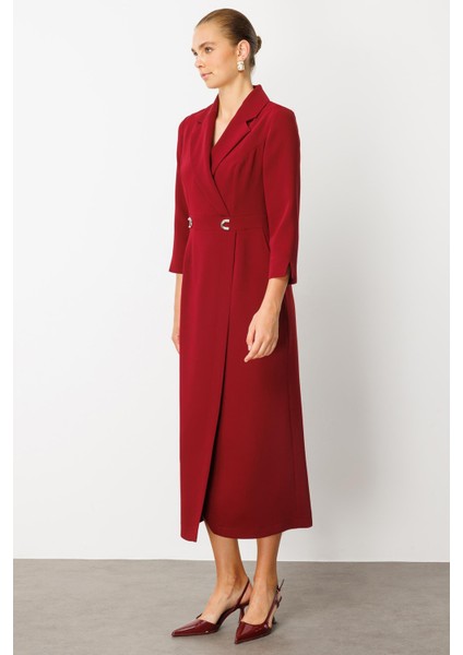 Moda Ilgi Kadın Beli Aksesuarlı Cepli Kruvaze Elbise 6626 Bordo modelleri