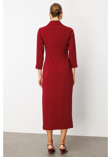 Moda Ilgi Kadın Beli Aksesuarlı Cepli Kruvaze Elbise 6626 Bordo fırsatları