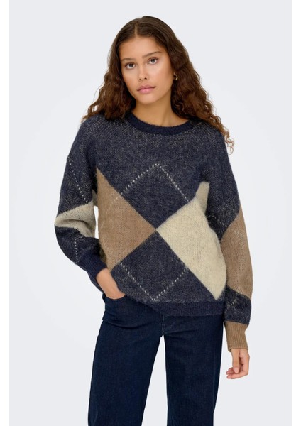 Kadın Onlnoeme Desenli Bisiklet Yaka Yünlü Kazak 15353226 Krem