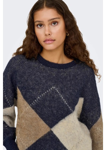 Kadın Onlnoeme Desenli Bisiklet Yaka Yünlü Kazak 15353226 Krem fiyatları