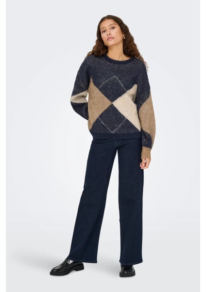 Kadın Onlnoeme Desenli Bisiklet Yaka Yünlü Kazak 15353226 Krem modelleri