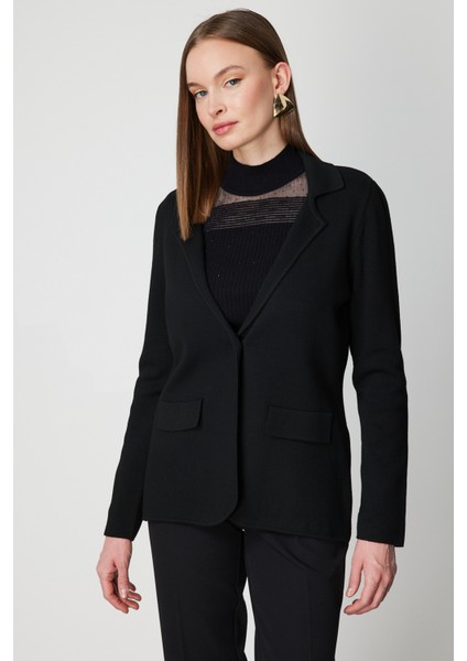 Kadın Ceket Yaka Triko Hırka 63926 Siyah fiyatları