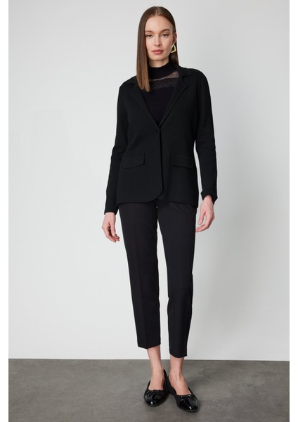Kadın Ceket Yaka Triko Hırka 63926 Siyah modelleri