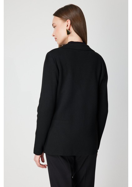 Kadın Ceket Yaka Triko Hırka 63926 Siyah fırsatları