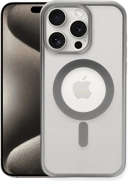 Buğz Iphone 15 Pro Max Kılıf Erozi Magsafe Kapak - Gümüş