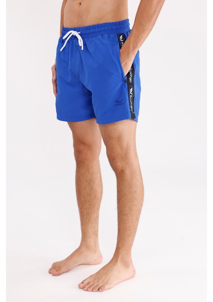 Logo Şerit Detaylı Fermuarlı Cepli Kordonlu Elastik Bel Hızlı Kuruyan Mat Yüzeyli Kısa Paça Deniz Şortu fiyatları