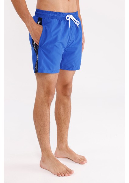 Logo Şerit Detaylı Fermuarlı Cepli Kordonlu Elastik Bel Hızlı Kuruyan Mat Yüzeyli Kısa Paça Deniz Şortu fırsatları