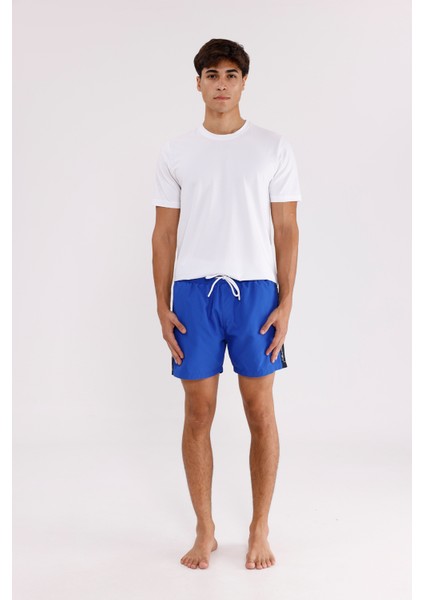 Logo Şerit Detaylı Fermuarlı Cepli Kordonlu Elastik Bel Hızlı Kuruyan Mat Yüzeyli Kısa Paça Deniz Şortu indirimleri