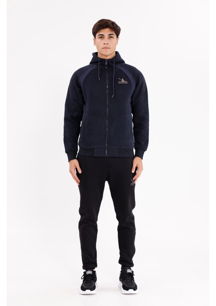 Yan Panel Detaylı Fermuarlı Kapüşonlu Üst ve Cepli Alt Iki Parça Spor Eşofman Takımı