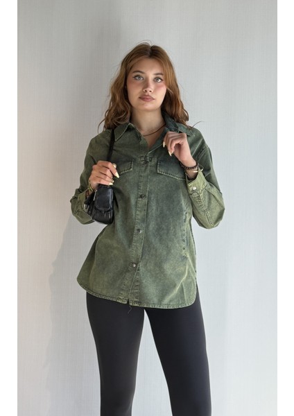 Kadın Uzun Kollu Oversize Gabardin Gömlek fırsatları