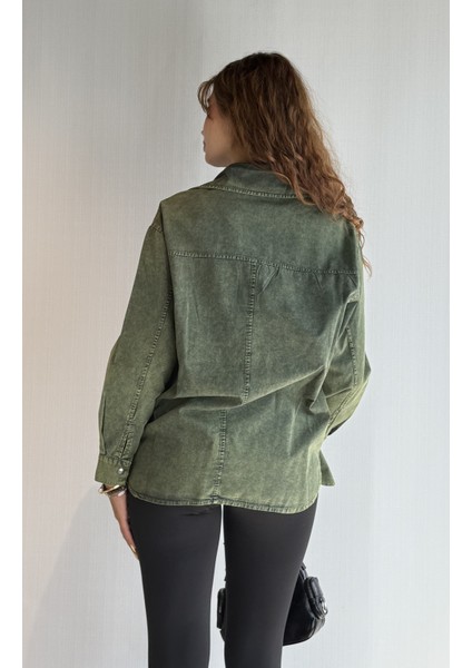 Kadın Uzun Kollu Oversize Gabardin Gömlek indirimleri