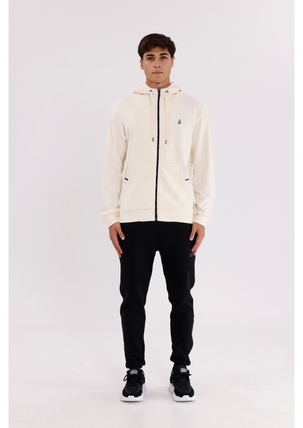 Metal Uçlu Kordonlu Tam Fermuarlı Bölmeli Ön Cepli Küçük Nakış Logolu Rahat Kalıp Mevsimlik Kapüşonlu Sweatshirt