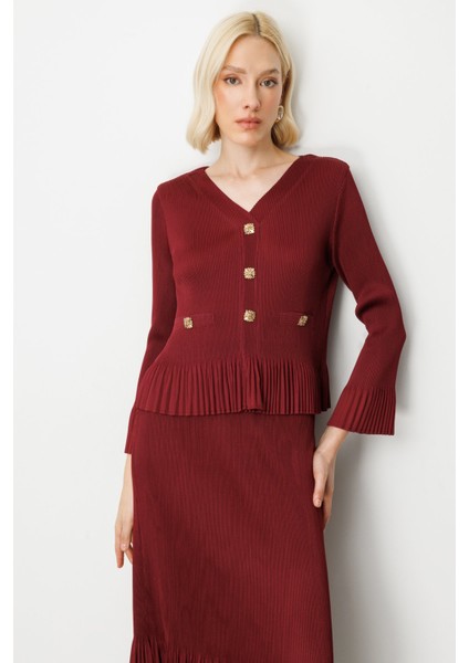 Kadın Süs Düğmeli Piliseli Bluz 3913 Bordo fiyatları