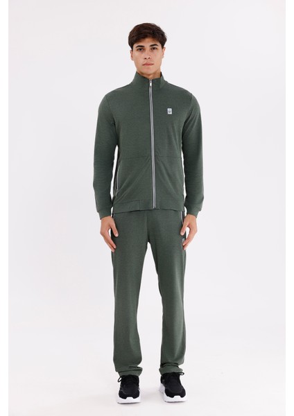 Dik Yaka Tam Fermuarlı Merserize Dokulu Şerit Detaylı Fermuarlı Cepli Rahat Kalıp Eşofman Takımı