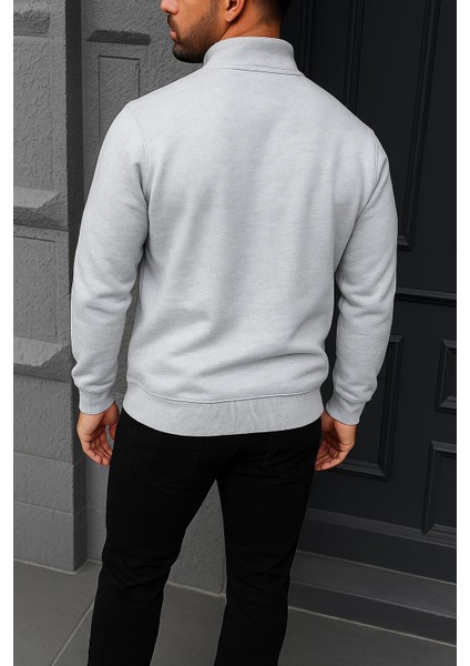 Erkek Kışlık Basic Gri Fermuarlı Sweatshirt indirimleri