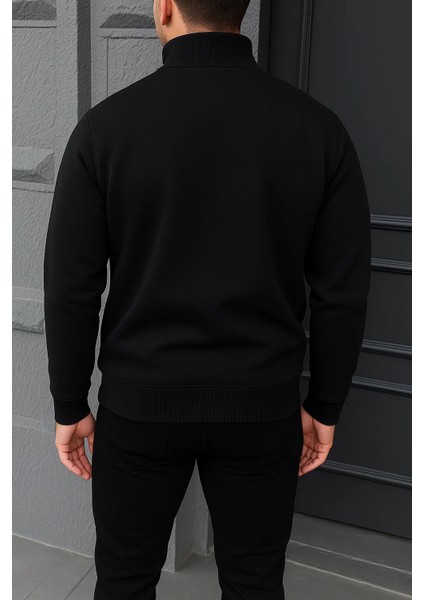 Erkek Kışlık Basic Siyah Fermuarlı Sweatshirt indirimleri