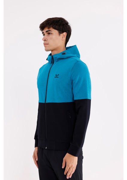 Blok Renkli Pıtırcık Yüzeyli Tam Fermuarlı Yan Cepli Esnek Manşetli Kapüşonlu Sweatshirt fiyatları