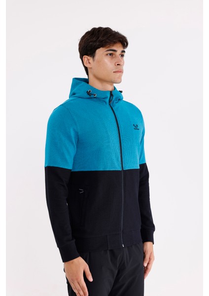 Blok Renkli Pıtırcık Yüzeyli Tam Fermuarlı Yan Cepli Esnek Manşetli Kapüşonlu Sweatshirt fırsatları