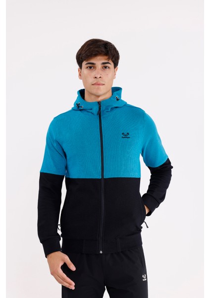 Blok Renkli Pıtırcık Yüzeyli Tam Fermuarlı Yan Cepli Esnek Manşetli Kapüşonlu Sweatshirt indirimleri