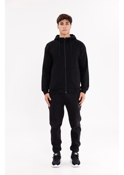 Omuz Panel Detaylı Fermuarlı Kapüşonlu Erkek Sweatshirt