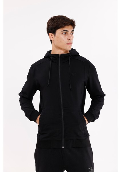 Omuz Panel Detaylı Fermuarlı Kapüşonlu Erkek Sweatshirt indirimleri