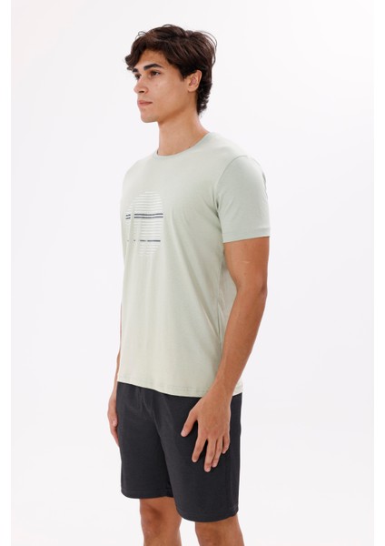 Bisiklet Yaka Ön Baskı Detaylı Rahat Kalıp Kısa Kollu Tişört fiyatları