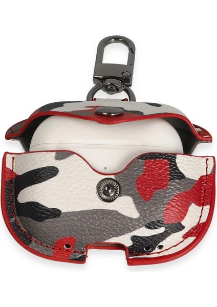 Buğz Airpods 3 (3.nesil) Çanta Kamuflaj Deri Kılıf - Kırmızı modelleri