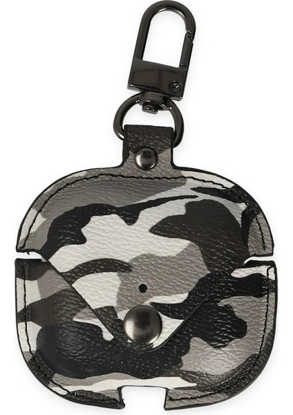 Airpods Pro 2 (2.nesil) Çanta Kamuflaj Deri Kılıf - GRI-(5796)