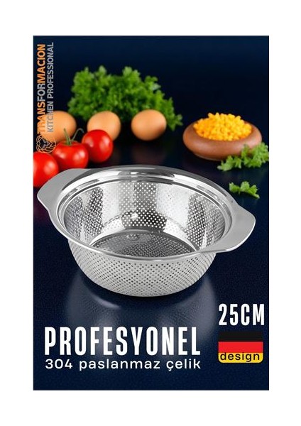 Hsnet Alman Tip Kevgir - 304 Paslanmaz Çelik Profesyonel Süzgeç 25 cm