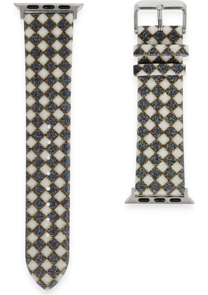 Apple Watch 42MM Karo Motif Kordon - SIYAH-(5796)