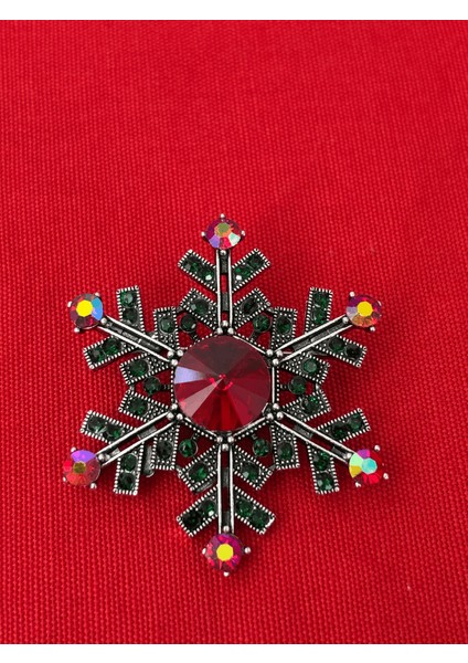 Kristal Parlak Taşlı Kar Tanesi Figürlü Silver Broş fiyatları