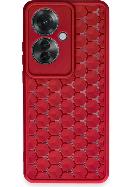 Buğz Newface Oppo Reno 11F Kılıf Petek Silikon Kapak - Kırmızı