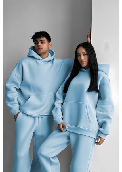 Kadın Erkek Çiftlere Özel 3 Iplik Kalın Oversize Kapüşonlu Eşofman Takımı – Tekli