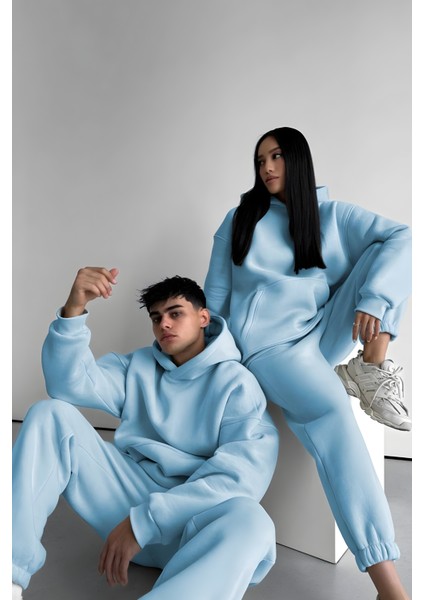 Kadın Erkek Çiftlere Özel 3 Iplik Kalın Oversize Kapüşonlu Eşofman Takımı – Tekli modelleri