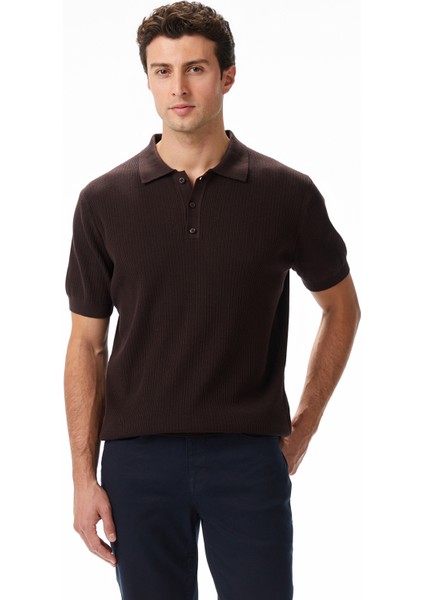 Erkek Kahverengi Regular Fit Kısa Kollu Triko S55110T.20C