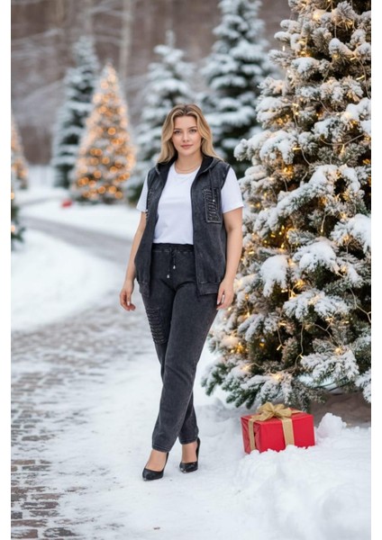 Kadın Büyük Beden Kapüşonlu Pul Payet Taş Işlemeli Lazer Kesim Fermuarlı Cepli %100 Pamuk Yelek fiyatları