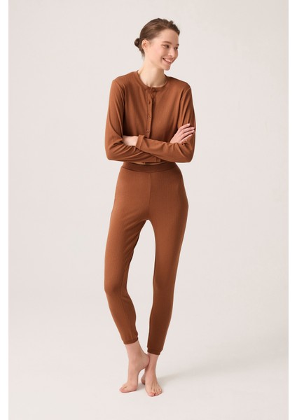 x Ece Kahverengi Petek Dokulu Düğmeli Pijama Takımı Pointelle Pj fiyatları