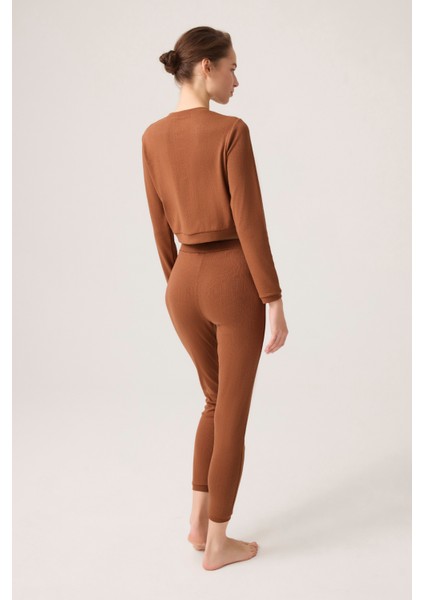 x Ece Kahverengi Petek Dokulu Düğmeli Pijama Takımı Pointelle Pj modelleri