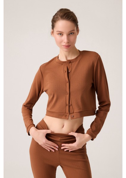 x Ece Kahverengi Petek Dokulu Düğmeli Pijama Takımı Pointelle Pj