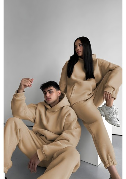 Kadın Erkek Çiftlere Özel 3 Iplik Kalın Oversize Kapüşonlu Eşofman Takımı – Tekli modelleri
