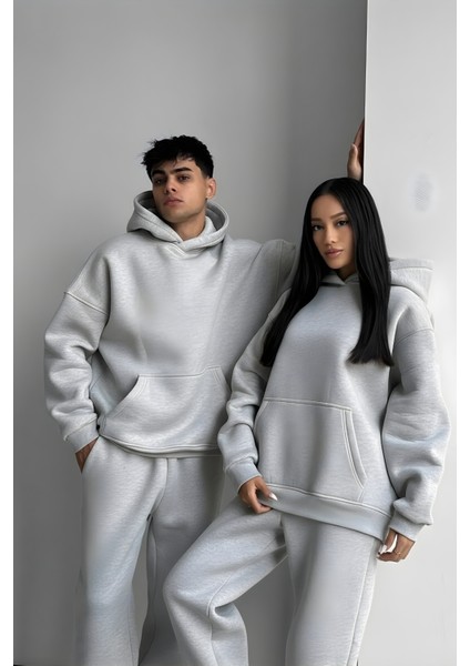 Kadın Erkek Çiftlere Özel 3 Iplik Kalın Oversize Kapüşonlu Eşofman Takımı – Tekli