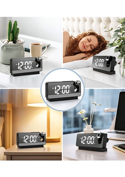 Projeksiyon Çalar Saat USB Şarj Portlu LED Dijital Saat Büyük LED Ekran 180° Dönebilen Projektör fırsatları