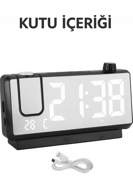 Projeksiyon Çalar Saat USB Şarj Portlu LED Dijital Saat Büyük LED Ekran 180° Dönebilen Projektör indirimleri