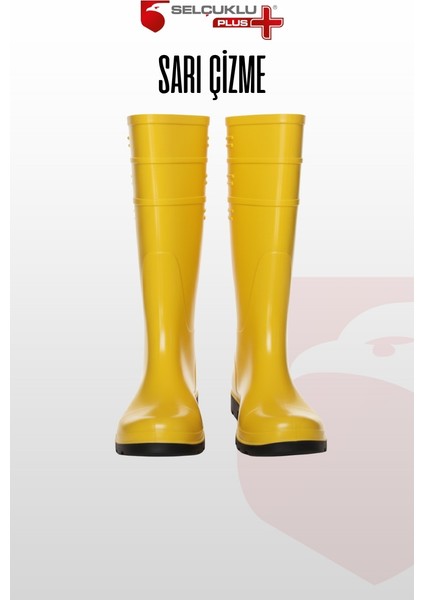 Sarı Pvc Iş Çizmesi | Balıkçı Çizmesi | Av Çizmesi | Su Geçirmez, Kaymaz Taban, Hafif, Dayanıklı Pvc Burunsuz Çizme