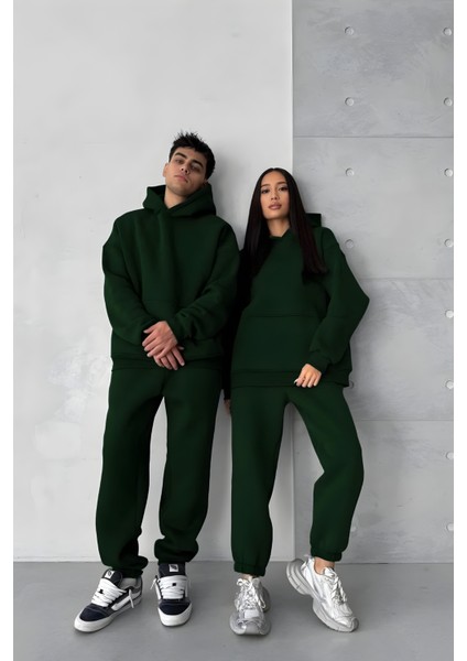 Kadın Erkek Çiftlere Özel 3 Iplik Kalın Oversize Kapüşonlu Eşofman Takımı – Tekli
