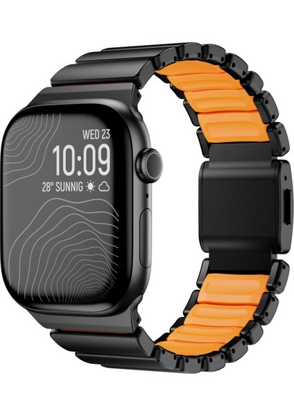 Apple Watch 7 8 9 45 mm Uyumlu Titanyum Kordon Silikon Iç Yüzey Hafif Premium Kayış