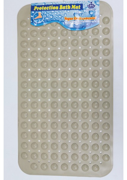 Dikdörtgen Yuvarlak Kabartma Silikon Kaydırmaz Taban Duşakabin ve Banyo Matı (BEJ)(70X40)